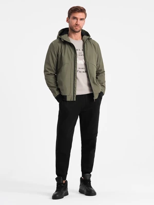 Ombre Men's lightweight jacket with hood and mesh lining - olive