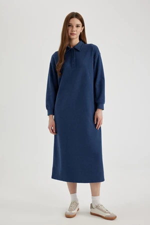 DEFACTO Regular Fit Buttoned Shirt Collar Basic Plain Long Sleeve Thessaloniki Fabric Knit Dress B7260ax24sp