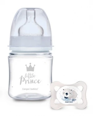 Antikoliková lahvička 120ml + dudlík set Canpol Babies, Mini Boy - Little Prince