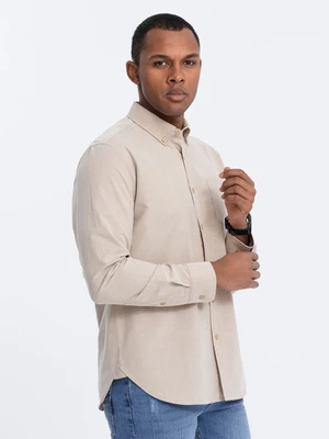 Ombre Men's REGILAR FIT cotton shirt with pocket - beige