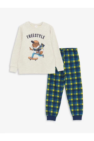 LC Waikiki Crew Neck Plaid Long Sleeve Boy's Pajama Set