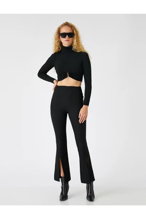 Koton Crop Flared Trousers with Slit Detail.