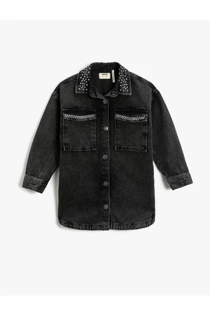 Koton Jeans Shirt Jacket Embroidered Cotton