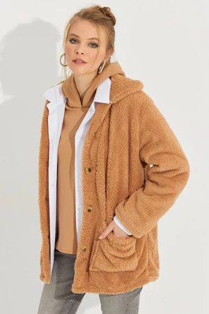 Cool & Sexy Women's Camel Teddy Jacket Q980