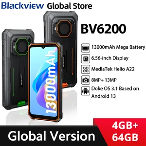 Blackview BV6200 Helio A22 6.56'' Android13 Rugged Machine 4GB 64GB 13MP Rear Camera 13000mAh with 18W Charge Dual 4G Celular