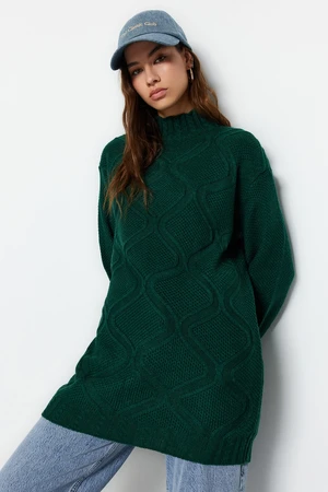 Trendyol Dark Green Openwork Knit Patterned Knitwear Sweater