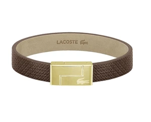 Lacoste Hnedý kožený náramok Monogram Leather 2040187 17,5 cm