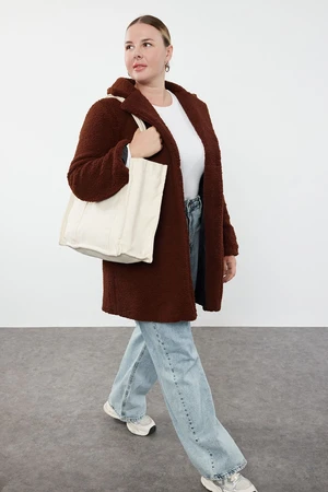 Trendyol Curve Brown Regular Fit Plush Coat