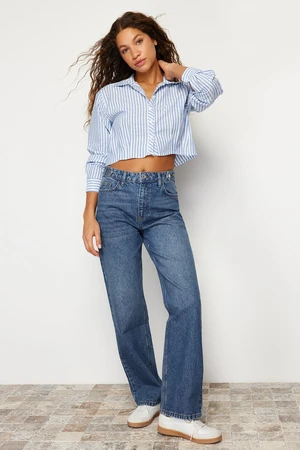 Trendyol Blue Waist Detailed High Waist Wide Leg Jeans