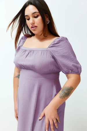 Trendyol Curve Lilac Square Neck Frilled Skirt Woven Dress