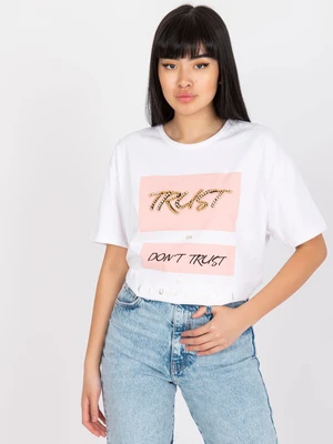 White oversized T-shirt with appliqué and print