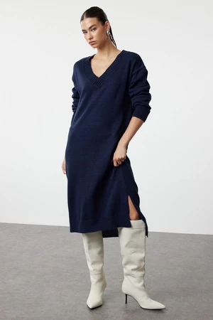 Trendyol Navy Blue Maxi Knitwear Wide Pattern Dress