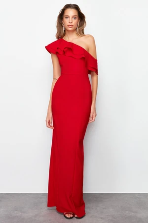 Trendyol Red Flounce Detailed Woven Elegant Evening Dress