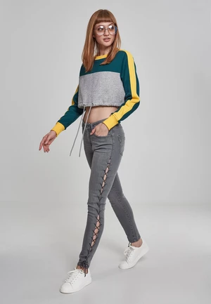 Women's Cropped 3-Tone Stripe Crew Grey/Jasper/Chrome-Yellow