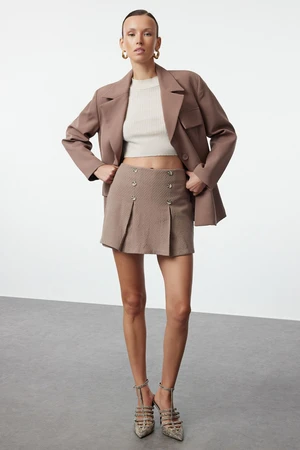 Trendyol Beige Buttoned Tweed Woven Shorts Skirt