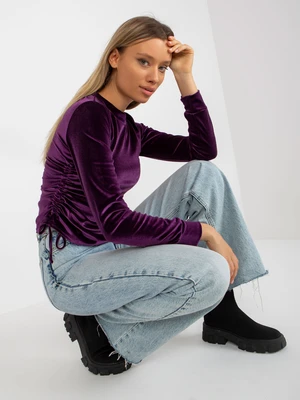 Women's navy purple velour blouse with hems