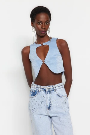 Trendyol Blue Crop Window/Cut Out Detailed Knitted Bustier with Accessories