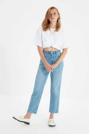 Trendyol Blue Iron-On High Waist Straight Jeans