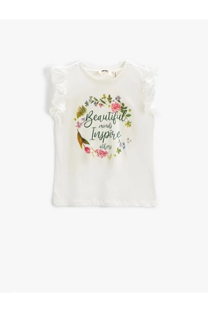 Koton bezrukávové kvetinové tričko s volánikmi a okrúhlym výstrihom