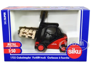 Linde Forklift Truck Red with 2 Pallet Accessories 1/50 Diecast Model by Siku