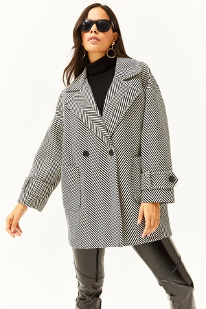 Olalook Women's Black Lined Pocket Oversize Herringbone Coat