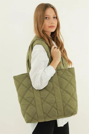 Madamra Khaki Women's Quilted Pattern Puffy Bag