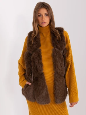 Dark brown fur vest with pockets