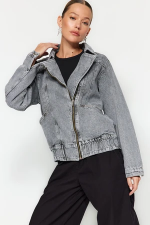 Trendyol Gray Stitching Detail Bomber Denim Jacket