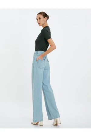 Koton Extra Wide Leg Jeans Normal Waist Pocket Cotton - Bianca Jean