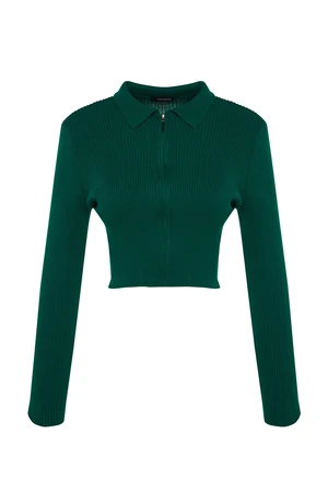 Trendyol Emerald Green Crop Zippered Knitwear Cardigan