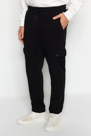 Trendyol Black Men's Oversize/Wide Fit Cargo Pocket Thick Elastic Legs Sweatpants.