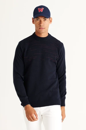 AC&Co / Altınyıldız Classics Men's Navy Blue-burgundy Standard Fit Normal Cut Half Turtleneck Woolen Knitwear Sweater