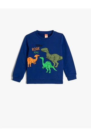 Koton Sweatshirt Dinosaur Printed Crew Neck Long Sleeve Raised Cotton