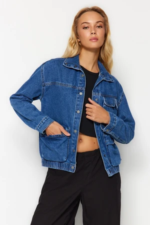 Trendyol Blue Oversized Denim Jacket with Cargo Pocket