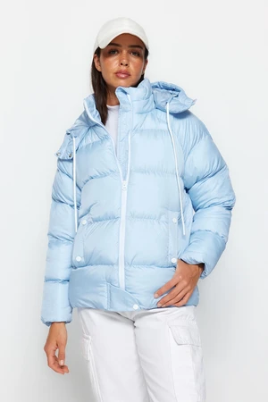 Trendyol Blue Oversize Hooded Water Repellent Inflatable Coat