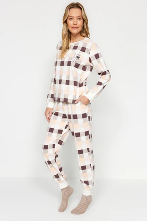 Trendyol Multi Color Cotton Plaid Tshirt-Jogger Knitted Pajamas Set