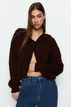 Trendyol Brown Hooded Knitwear Cardigan