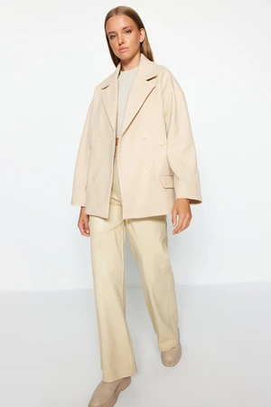 Trendyol Beige Oversize Wide Cut Stamped Coat