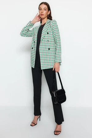 Trendyol Green Regular Lined Double Breasted Closure Plaid Woven Blazer Jacket