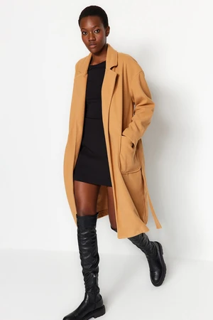 Trendyol Camel Pocket Detailed Belted Regular Coat