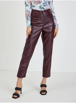 Burgundy women's shortened leatherette pants ORSAY - Ladies