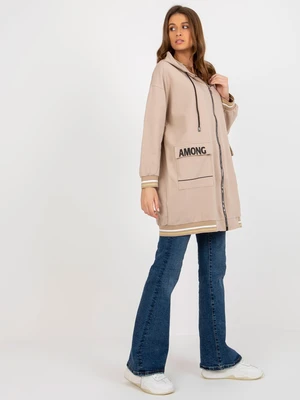 Beige long sweatshirt with oversize zipper