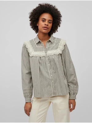 White-grey Ladies Striped Blouse VILA Shenas - Ladies