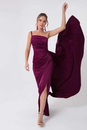 Lafaba Women's Plum One-Shoulder Satin Evening & Prom Dress