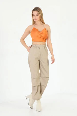 BİKELİFE Women's Beige Stoppered Parachute Trousers