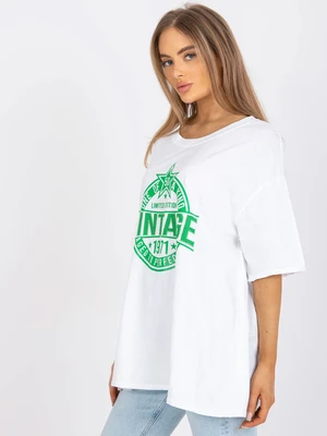 White and green oversize T-shirt with appliqué