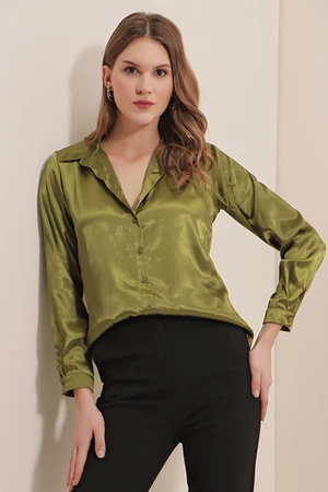 Bigdart 3964 Lightly Flowy Satin Shirt - Y.khaki