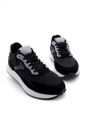 Marjin Men's Sneakers Parachute Fabric Detail Thick Sole Lace-Up Sneakers Kosev Black.