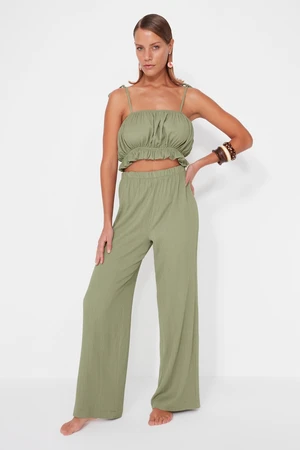 Trendyol Green Woven Frill Blouse and Pants Suit