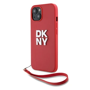 Zaní kryt DKNY PU Leather Stack Logo Wrist Strap pro Apple iPhone 14, růžová